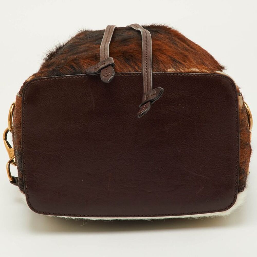 Ralph Lauren Ricky Brown Animal Print Calf Hair And Leather Drawstring Bucket - Picture 6 of 7
